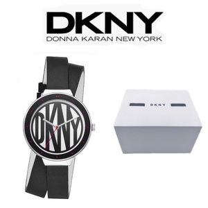 DKNY Astoria Black Leather Wrap Strap Watch